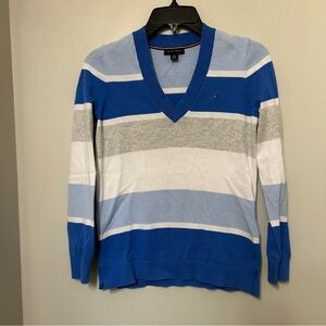 Tommy Hilfiger Sweater Women's XS Blue Gray  Striped Knit Y2K 90’s